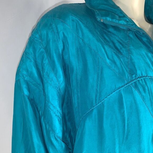Vintage Teal 100 Percent Silk Bomber Slouchy Fit Jacket Size Large - Picture 4 of 9